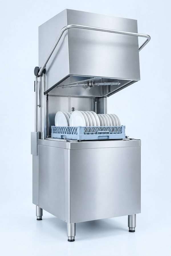 Pass-through hood dishwasher, the type of machine in the Winterhalter PT Series